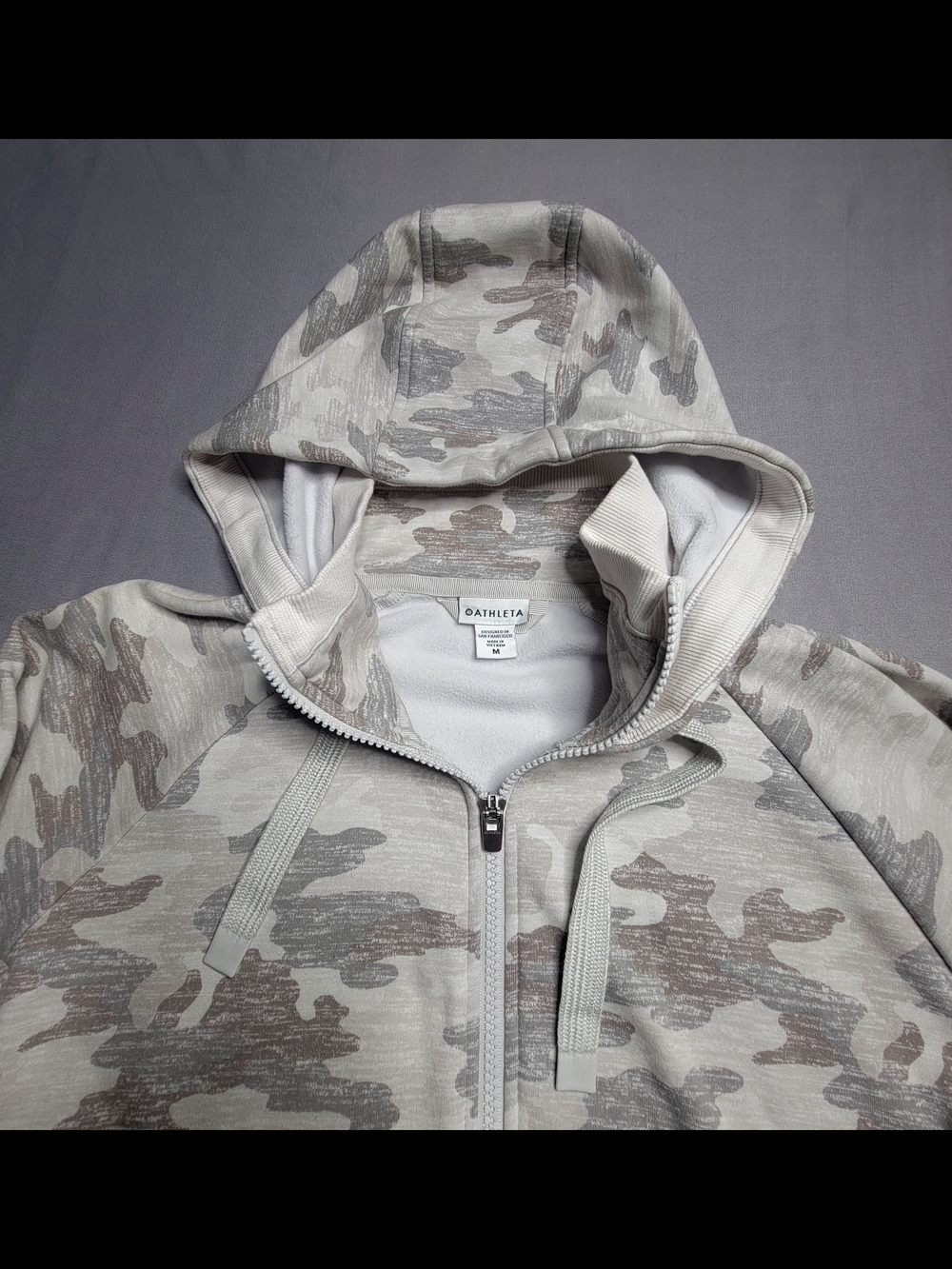 Athleta Womens  Light Grey Camouflage Full-Zip Hoodie Size M